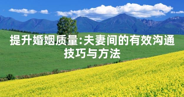 提升婚姻质量:夫妻间的有效沟通技巧与方法