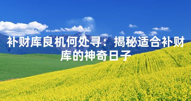 补财库良机何处寻：揭秘适合补财库的神奇日子